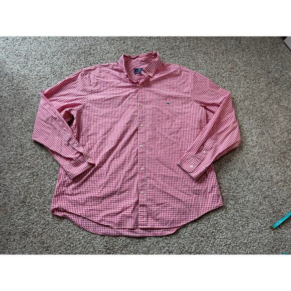 Vineyard Vines Mens XXL collared button up shirt,  long sleeve, Red/Pink & white - Picture 15 of 16